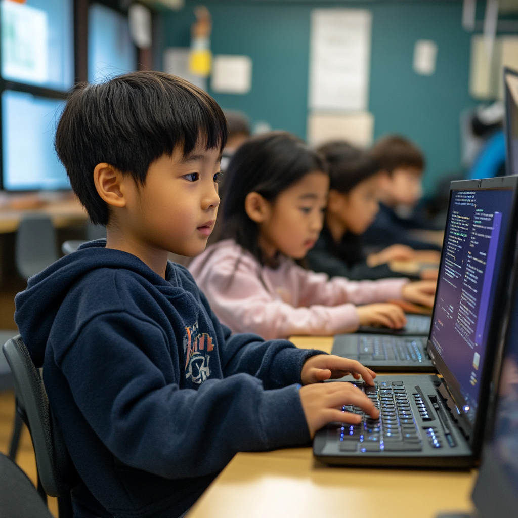 Children learning with computers
